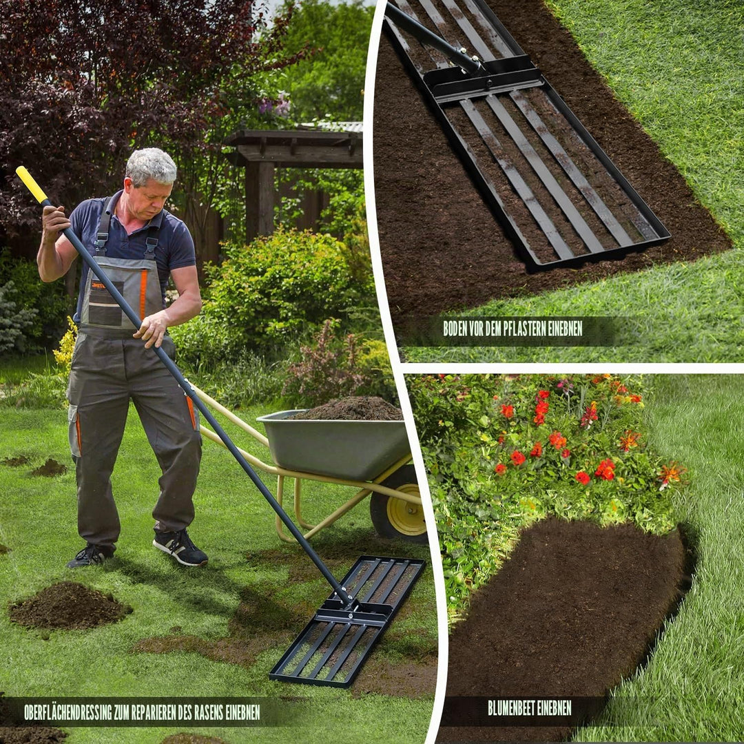 Jardineer Rasenrechen 91,5cm, Rasen Rakel mit 183cm Stiel, Rasen Nivellierrechen zum Rasen Einebnen