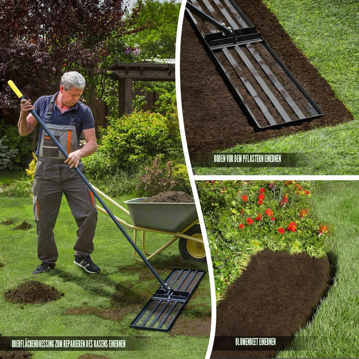 Jardineer Rasenrechen 91,5cm, Rasen Rakel mit 183cm Stiel, Rasen Nivellierrechen zum Rasen Einebnen