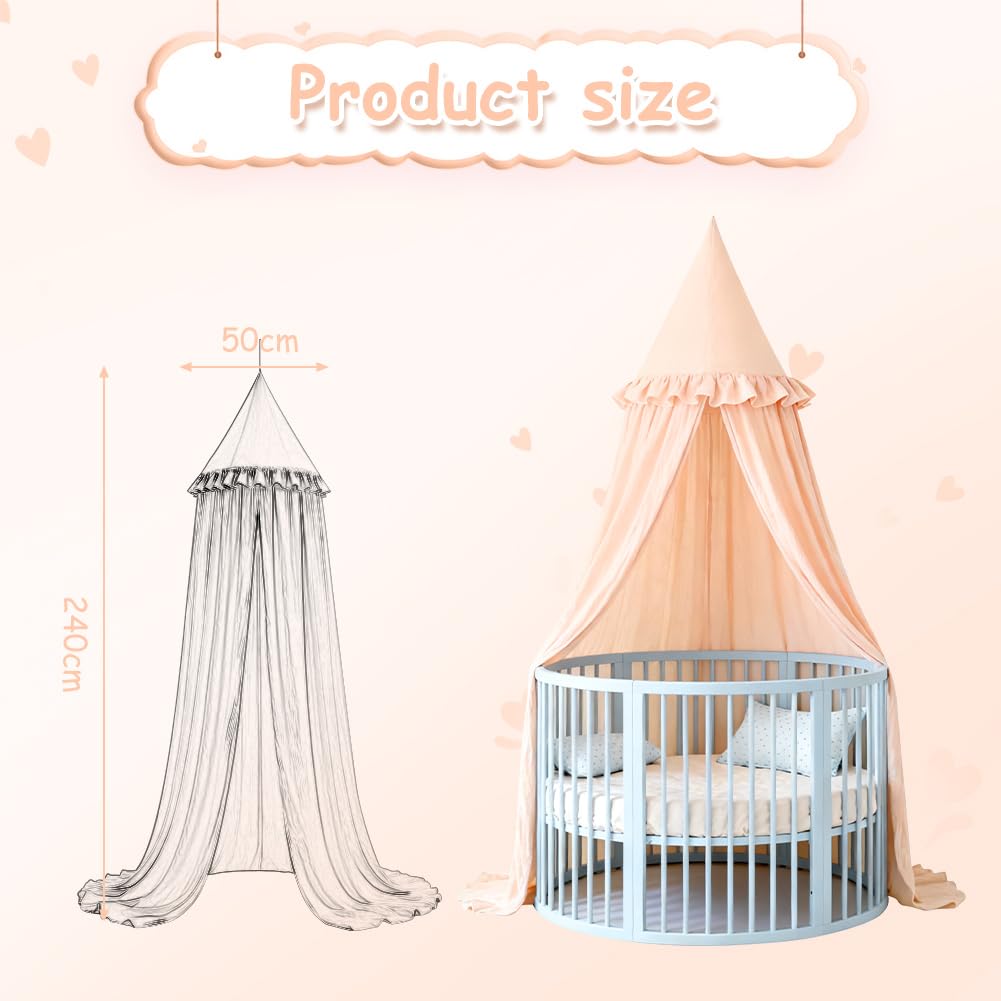 HOTUT Baldachin Kinderzimmer Vintage,Prinzessin Kinderbetthimmel mit Rüschen,Betthimmel Babybett Kin