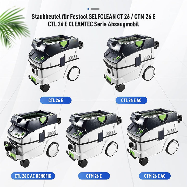 8 Stück 496187 Staubbeutel für Festool SELFCLEAN CT 26 / CTM 26 E/CTL 26 E CLEANTEC Serie Absaugmobi