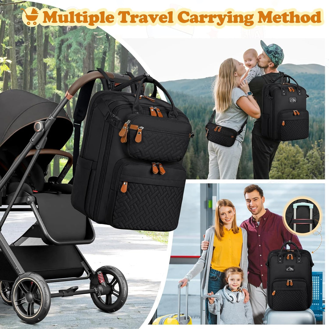 RAINSMORE Wickelrucksack Gross Baby Wickeltasche Rucksack mit Wickelunterlage Kinderwagengurten und
