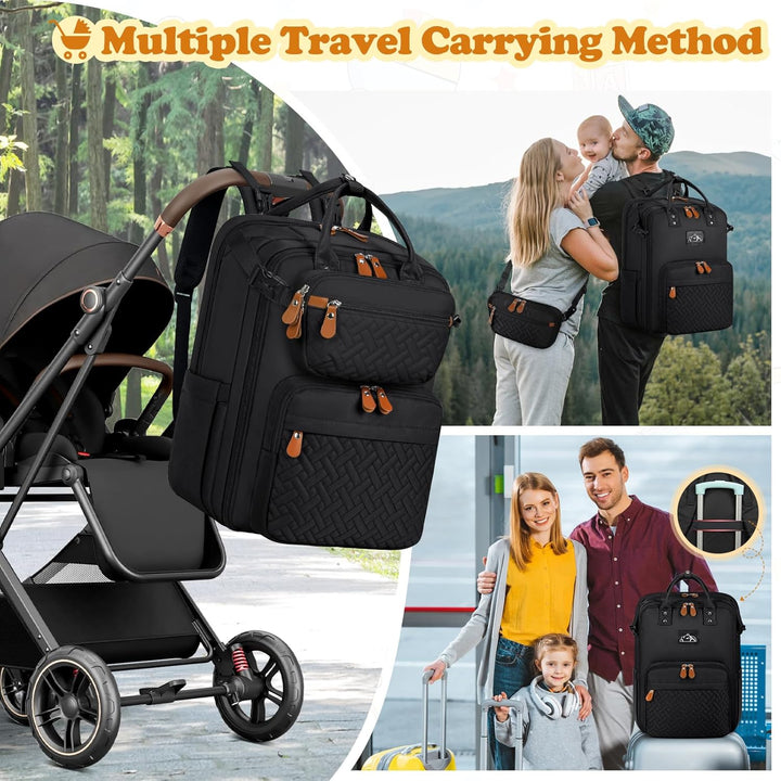 RAINSMORE Wickelrucksack Gross Baby Wickeltasche Rucksack mit Wickelunterlage Kinderwagengurten und