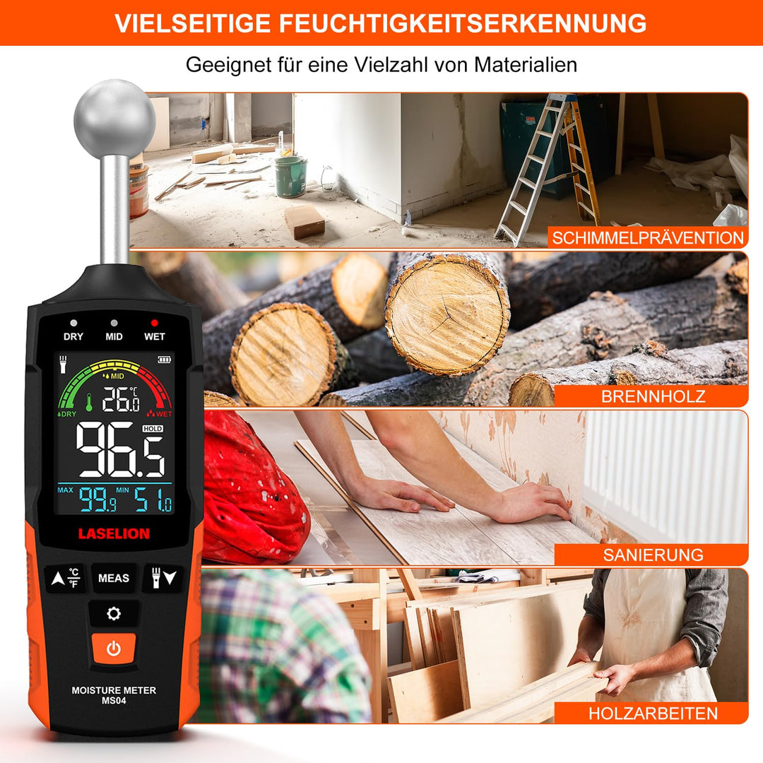 LASELION Wand Feuchtigkeitsmessgerät MS04 mit Kugelsensor für Zerstörungsfreie Bereichsscans, Ideal