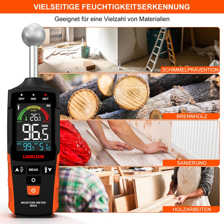LASELION Wand Feuchtigkeitsmessgerät MS04 mit Kugelsensor für Zerstörungsfreie Bereichsscans, Ideal