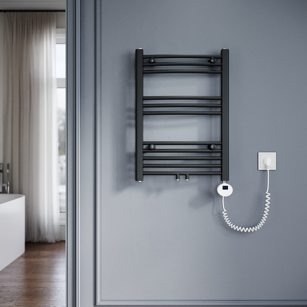 SONNI Badheizkörper Elektrisch mit Thermostat 700x500 mm Anthrazit Gebogen Handtuchtrockner Mittelan