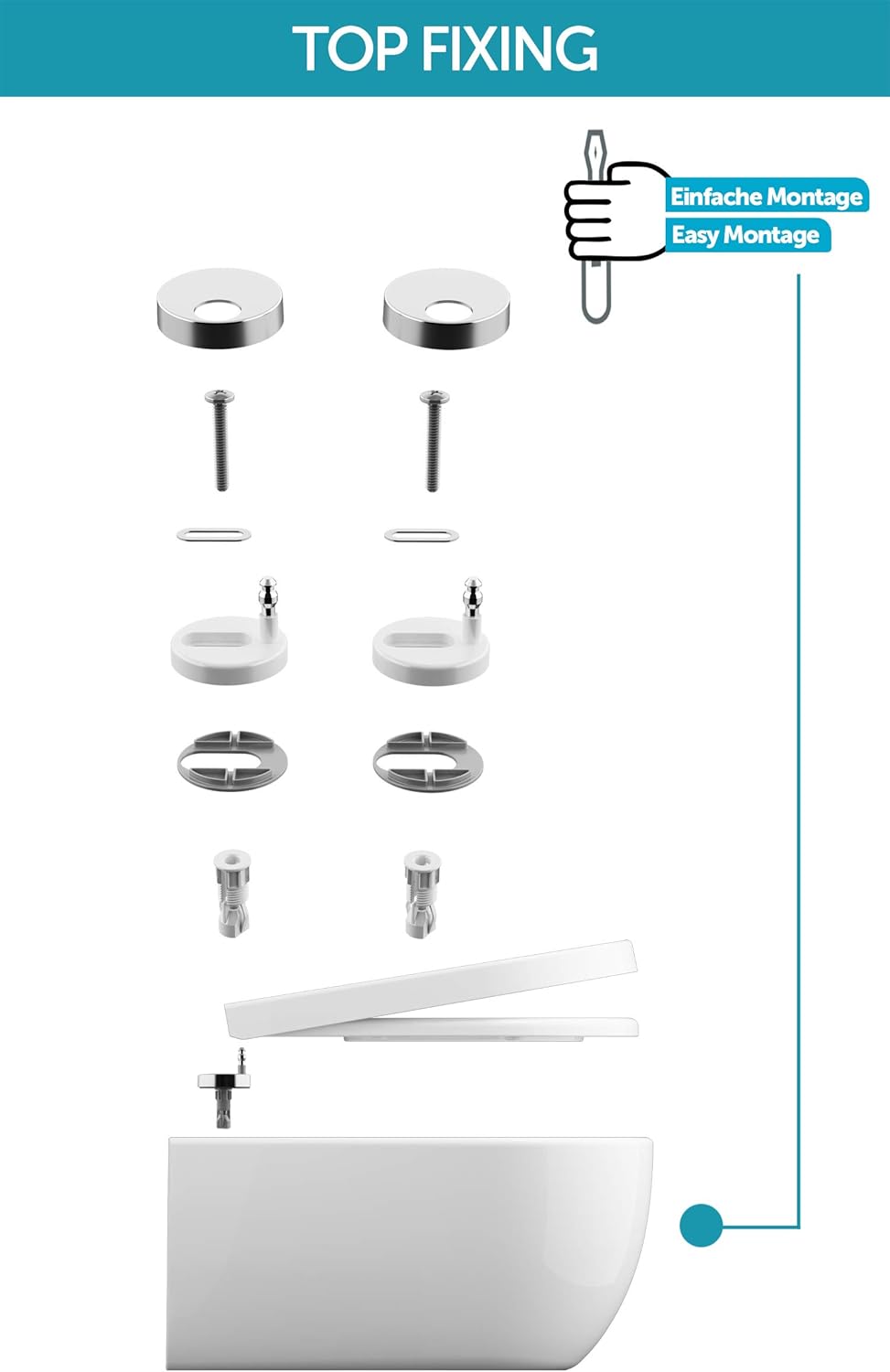Aqua Bagno | Universeller Toilettendeckel &amp; WC-Sitz mit Absenkautomatik, abnehmbarer Klodeckel O-For