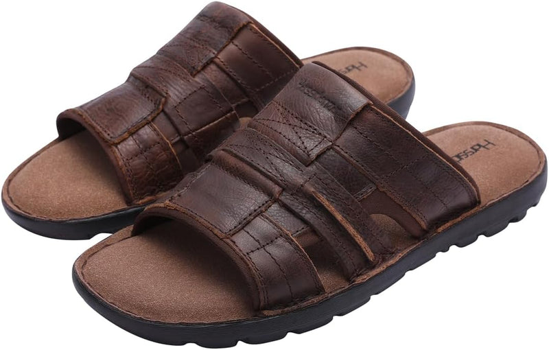 Harssidanzar Slide Sandalen für Männer Leder Bogen Unterstützung Leichte Sommer Herren Sandalen Outd