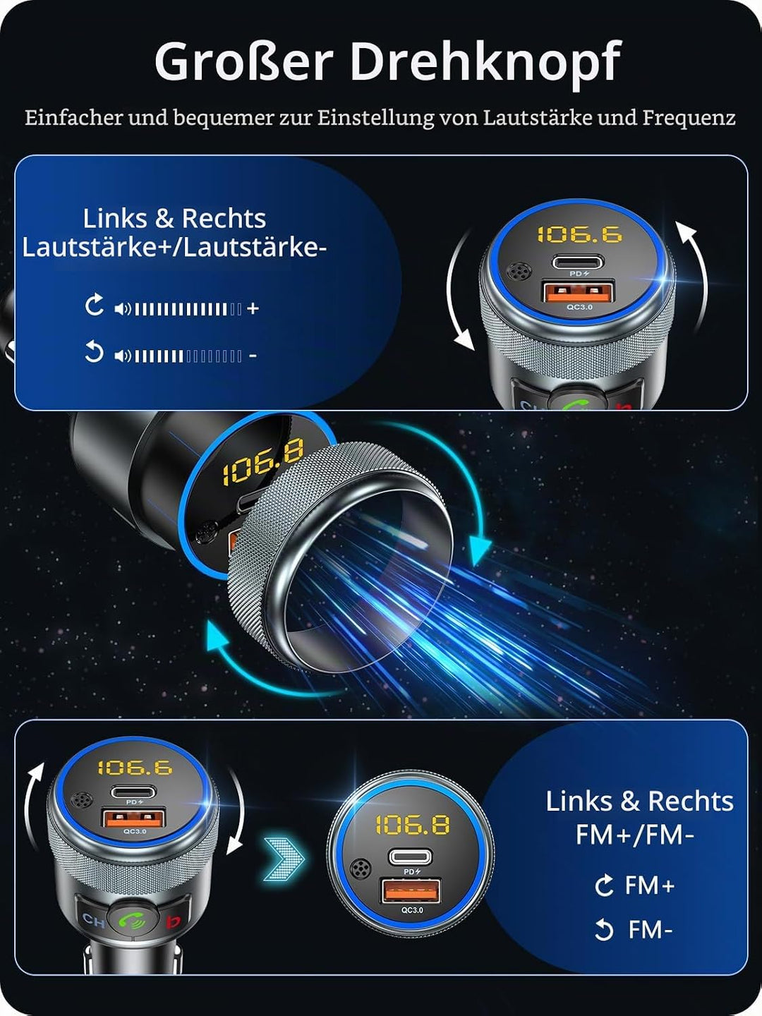 LENCENT Auto Bluetooth FM Transmitter, Wireless Bluetooth FM Radio Adapter Drahtloses Bluetooth Radi