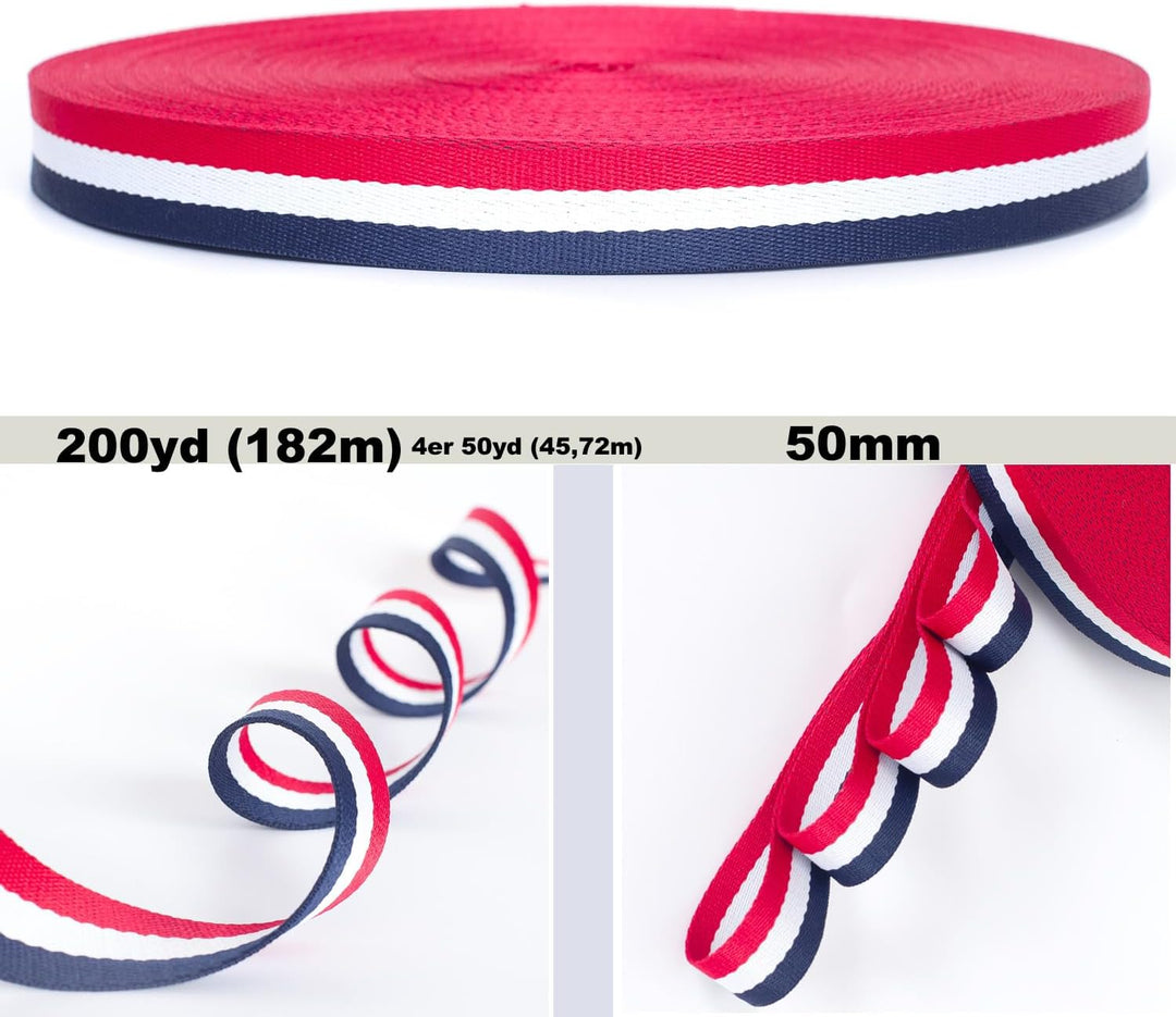 182 Meter x 50mm Polyester - 1,3mm Stark - Mehrfarbiges Gurtband aus Polyester - 182 Meter (200YD=4x
