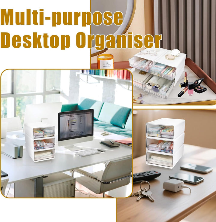 3Tier Stapelbarer Schreibtisch-Organisator mit Schubladen, Plastic Storage Drawer Units Compact Desk