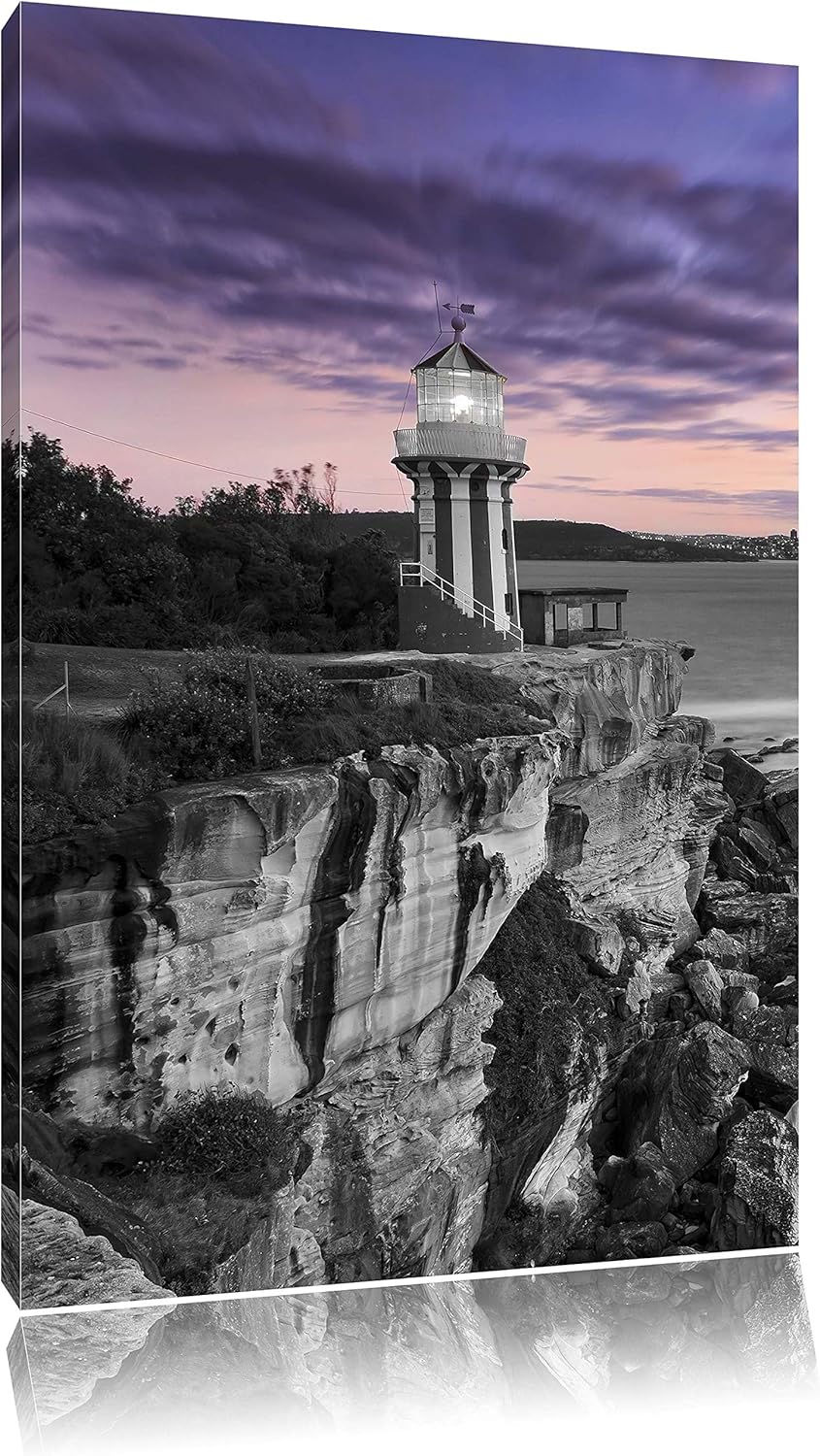 Pixxprint Leuchtturm an Klippe schwarz/weiss, Format: 70x100 auf hochkantiges Leinwand, 70x100