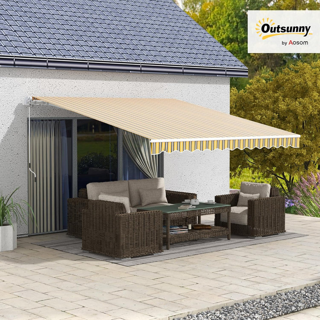 Outsunny Markise Gelenkarmmarkise Sonnenschutz mit Handkurbel 3,5 x 2,5m Gelb Grau Alu Polyester Gel