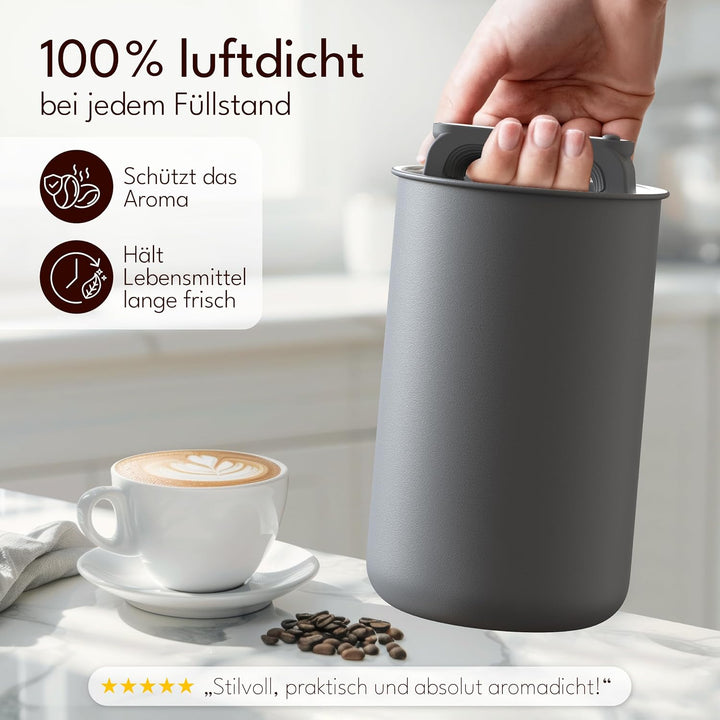 Kaffeedose luftdicht für 1 kg Kaffeebohnen mit Vakuumdeckel (Behälter für Kaffee, Tee, Edelstahl Dos