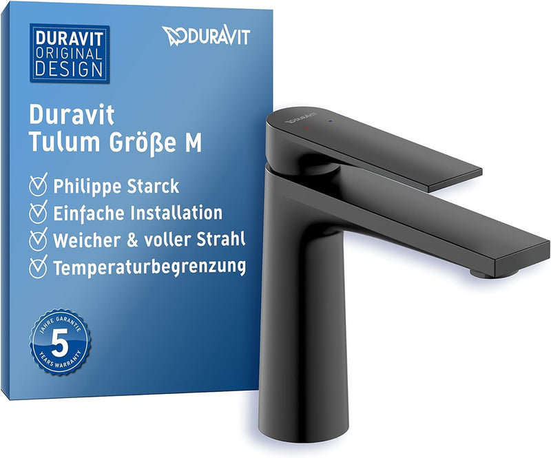 Duravit Tulum Waschtischarmatur, Grösse M (Auslauf Höhe 122 mm), Wasserhahn Bad, Waschbecken Armatur