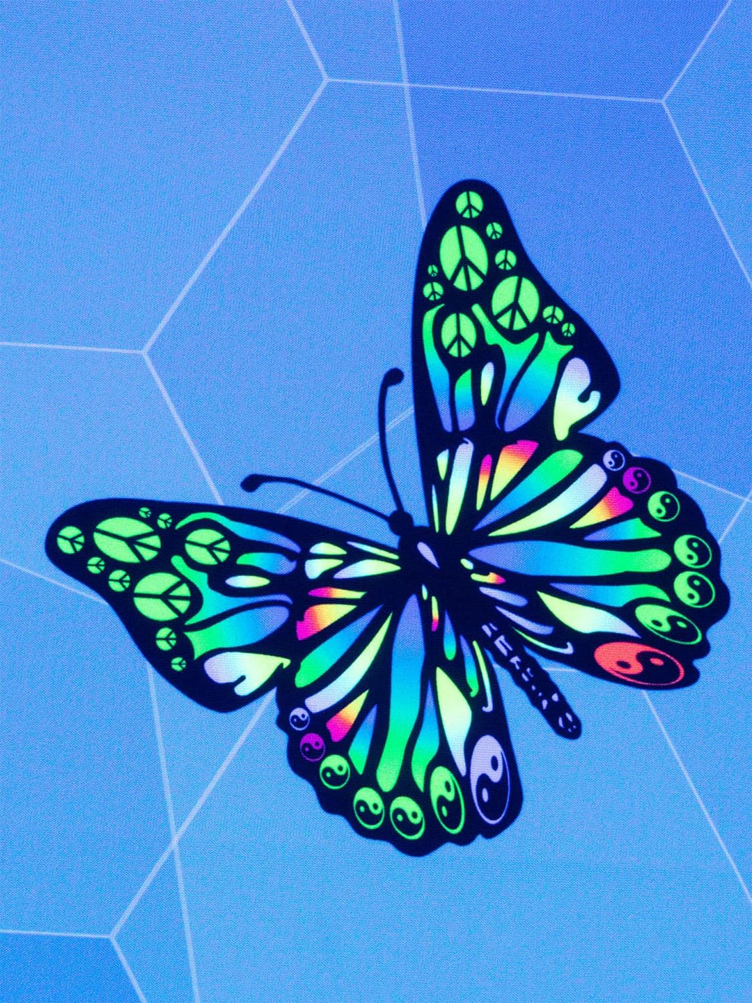 PSYWORK Schwarzlicht Stoffposter Neon | Peace Butterfly | 1,0 x 1,4m | UV-aktiv | fluoreszierend | W