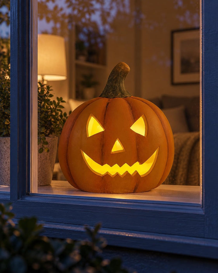 khevga Halloween Deko Kürbis Herbstdeko Windlicht Deko-Kürbis LED Timer Beleuchtet (Mit LED Timer),