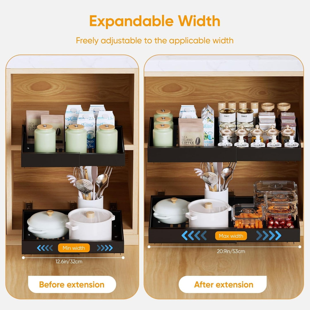 2 Pack erweiterbar Pull Out Cabinet Organizer Adhesive, Peel und Stick Slide Out Schubladen für Küch