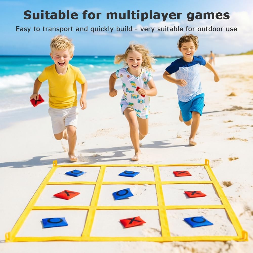 Riesiges Tic Tac Toe, 1.2m Tic Tac Toe Sackwerfen Spiel mit 10 Cornhole Säckchen, Outdoor Spielset H