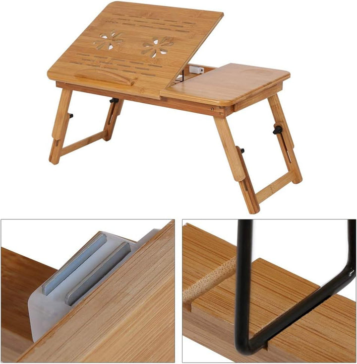 Laptop-Tisch aus Bambus, klappbar, tragbar, Bett, Computer, verstellbar, mit Schublade, Schreibtisch