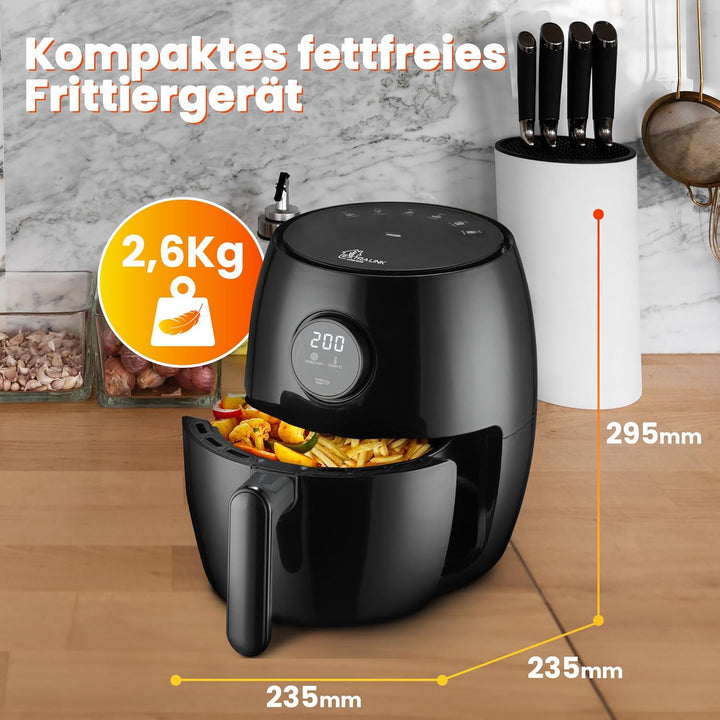 Extralink 1000W Airfryer 2L - Heissluftfritteuse mit Antihaftbeschichtung, Friteuse Heissluftfritteu