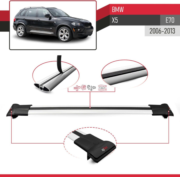 Apline Kompatibel mit BMW X5 (E70) 2006-2013 Relingträger Fly Modell Dachträger Gepackträger GRAU