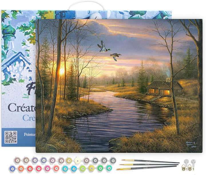 Figured'Art Malen Nach Zahlen Erwachsene Mit Rahmen Landhaus in der Abenddämmerung - Paint by Number