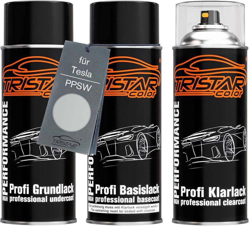 TRISTARcolor Autolack Spraydosen Set für Tesla PPSW White Water Perl/Shasta Perl White Grundlack Bas