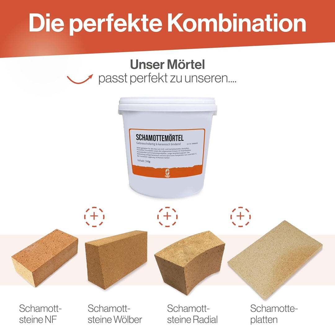 Feuerfest 123 - Schamottemörtel [Menge 1 kg] - Für Kaminöfen, Öfen & Grills - Feuerfester Mörtel 1.4