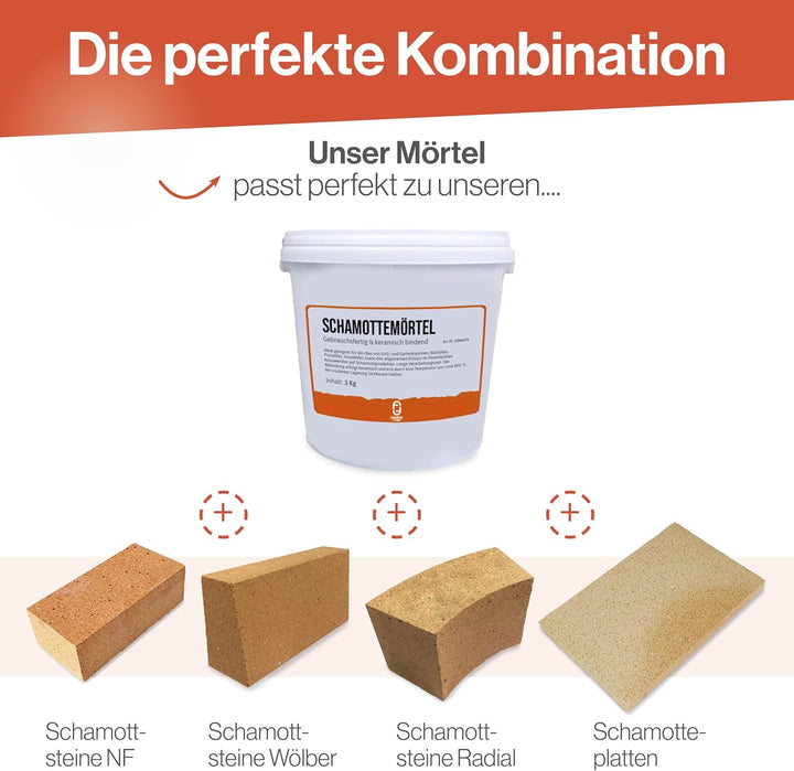 Feuerfest 123 - Schamottemörtel [Menge 1 kg] - Für Kaminöfen, Öfen & Grills - Feuerfester Mörtel 1.4