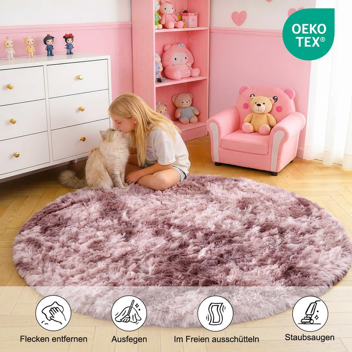 ROHATIM Schlafzimmer Plüsch Teppich Rund,Flauschiger Teppich für Wohnzimmer,modernes Wohnzimmer,Mädc