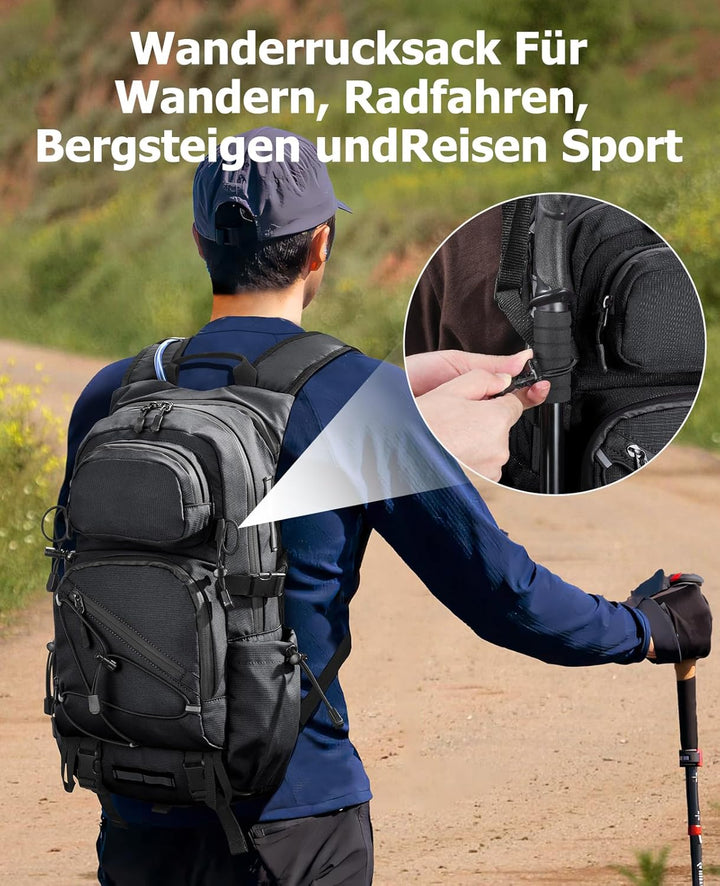 22L Wanderrucksack Herren Damen, Klein Rucksack Leicht Reiserucksack mit Telefonhalter, Trekkingruck