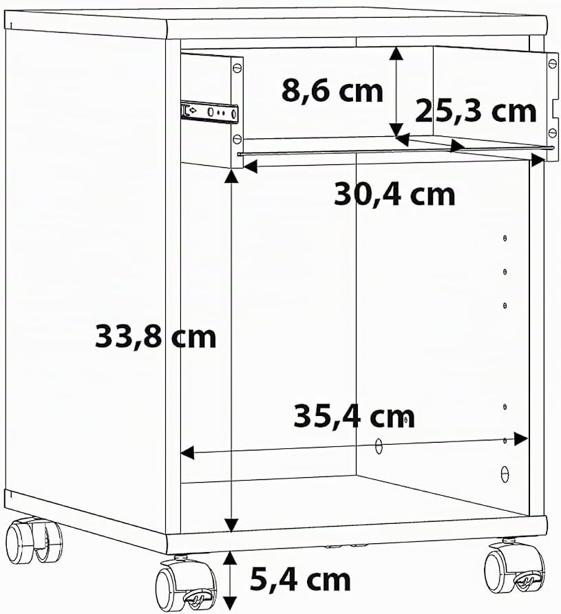 Forte Tempra 2 Rollcontainer mit 1 Tür und 1 Schublade, Holzwerkstoff, Artisan Eiche Dekor, B x H x