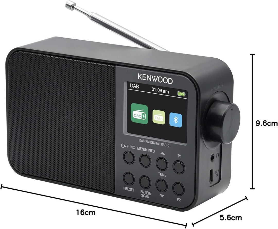 Kenwood CR-M30DAB-B - Tragbares DAB+ Radio mit Bluetooth, integriertem Akku & 6,1cm Farbdisplay, Sch