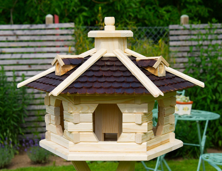 Vogelhaus V16 Natur Holzschindeldach (Grösse Standard L Solar, Dach Holzschindeln braun) Grösse Stan