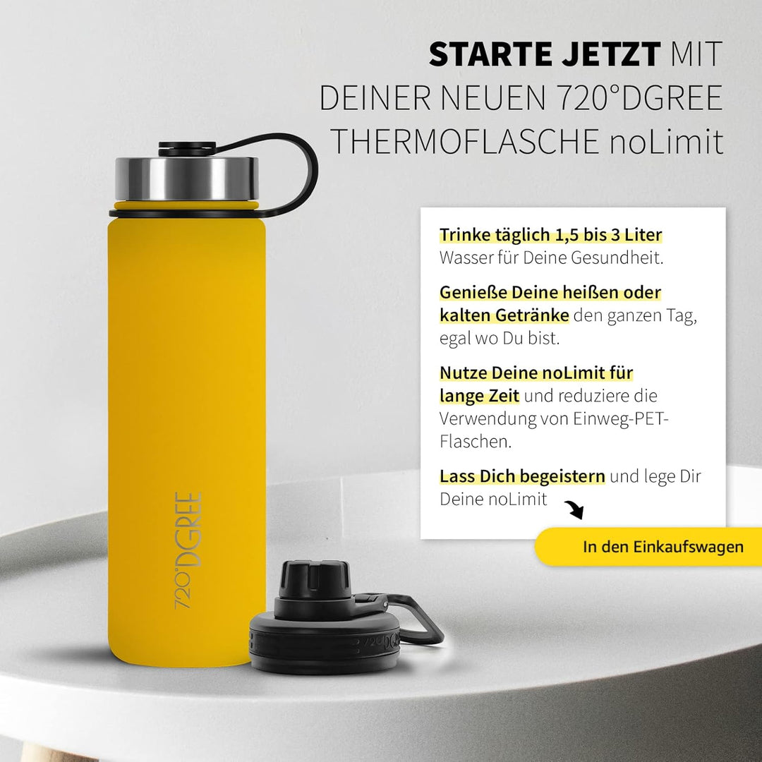 720°DGREE Edelstahl Trinkflasche “noLimit” – 1200ml - Auslaufsicher, Kohlensäure geeignet, BPA-Frei