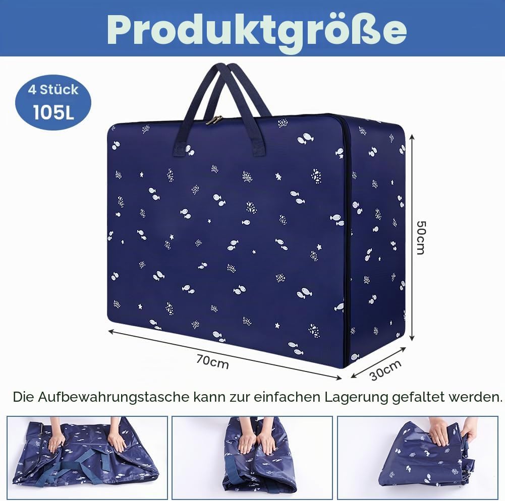 HOTUT Grosse Aufbewahrungstasche,4 Stück 105L Oxford Umzugstaschen mit Reissverschluss und Griff,Was
