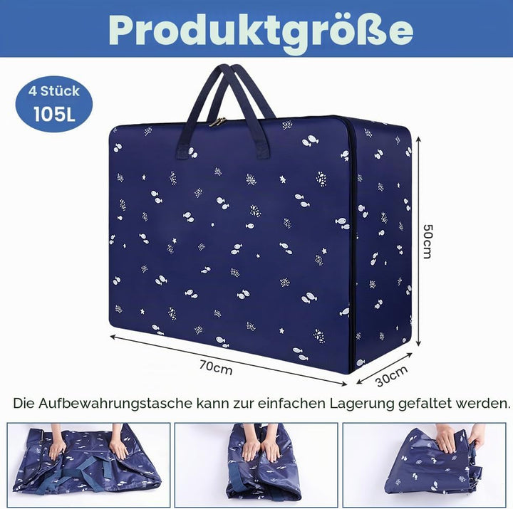 HOTUT Grosse Aufbewahrungstasche,4 Stück 105L Oxford Umzugstaschen mit Reissverschluss und Griff,Was