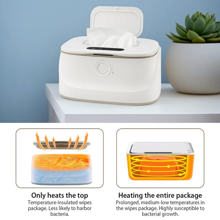 Baby-Feuchttuchwärmer, 3 Temperatur- und 3 warmen Nachtlichtern, schnelles Aufheizen, USB-Aufladung,