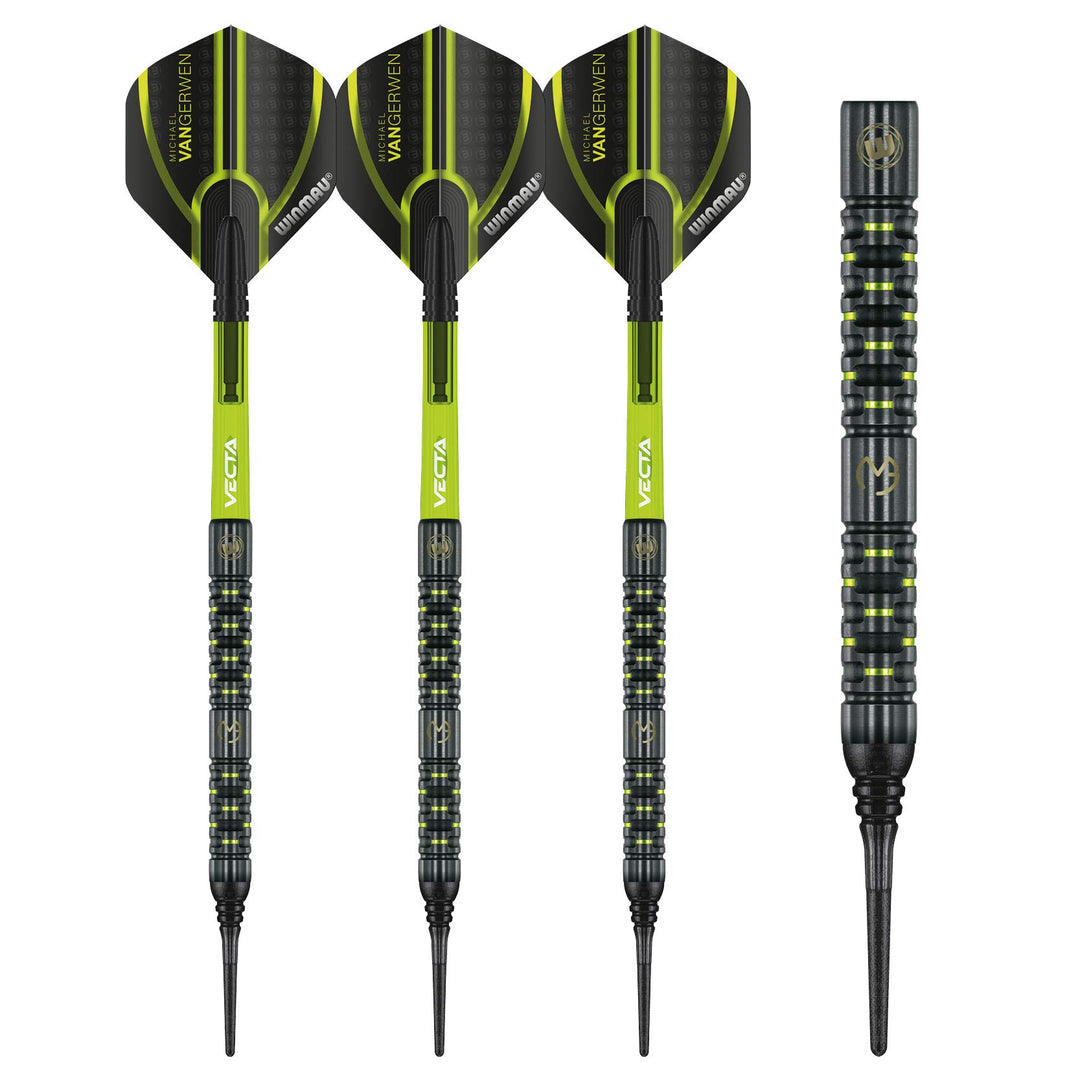 WINMAU Michael Van Gerwen MvG Adrenalin Tungsten Softip Darts Set 18 Gram with Prism Flights and Vec