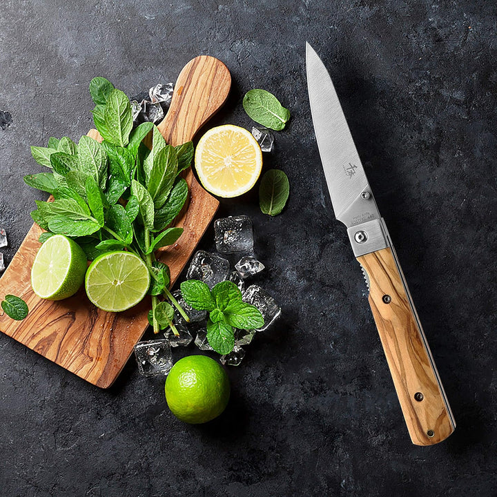 SENBON 440A Stainless Steel Ultra Sharp Pocket Folding Japanese Peeling Utility Knife Natural Olive