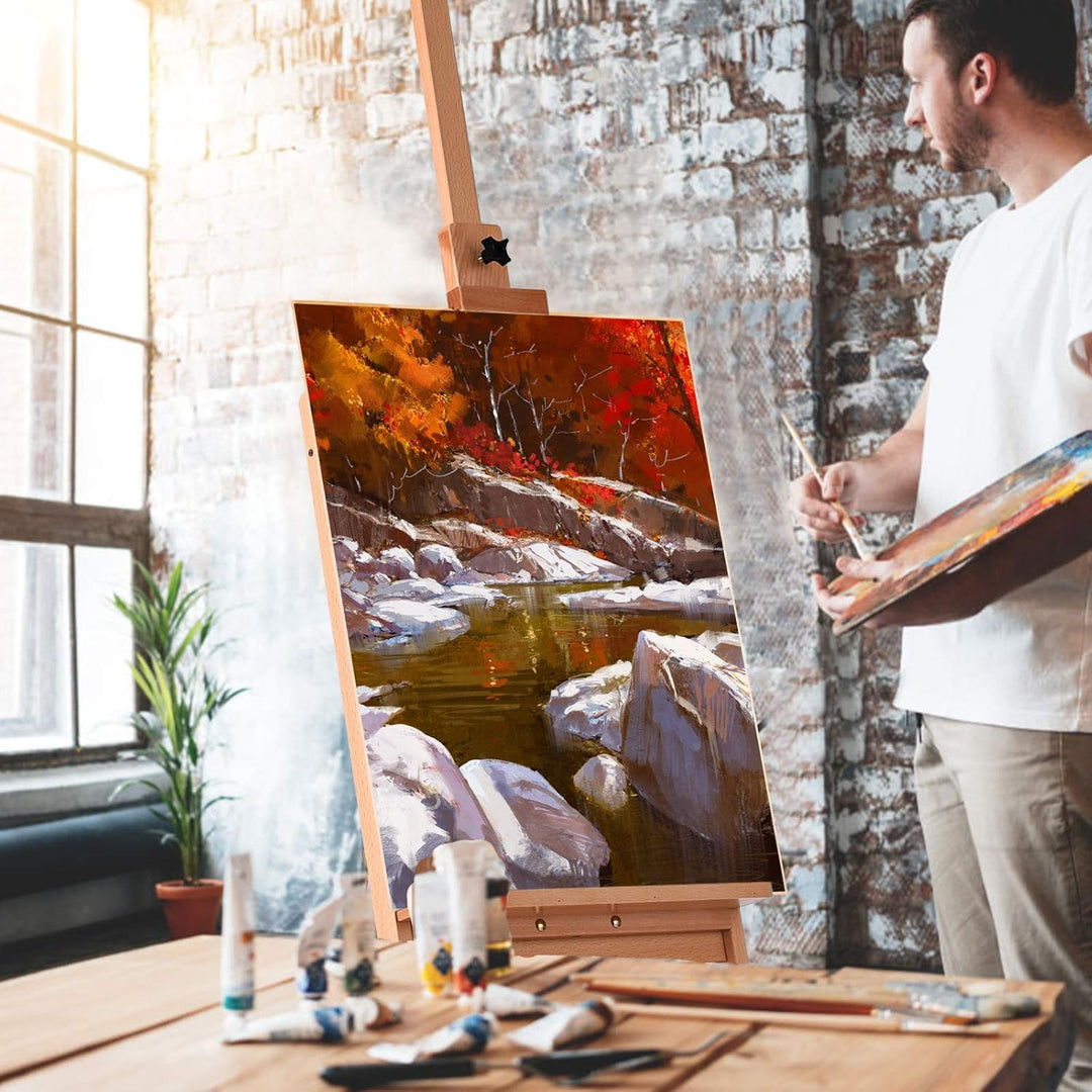 COSTWAY Staffelei Holz gross, 194,5 cm Leinwand Ständer mit Ablage und Schublade, Holzstaffelei höhe