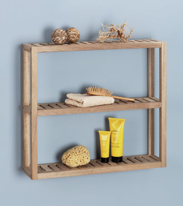 WENKO Wandregal aus Massiv Holz Akazie, Badezimmerregal, Küchenregal, Schuhregal, Standregal, Modern