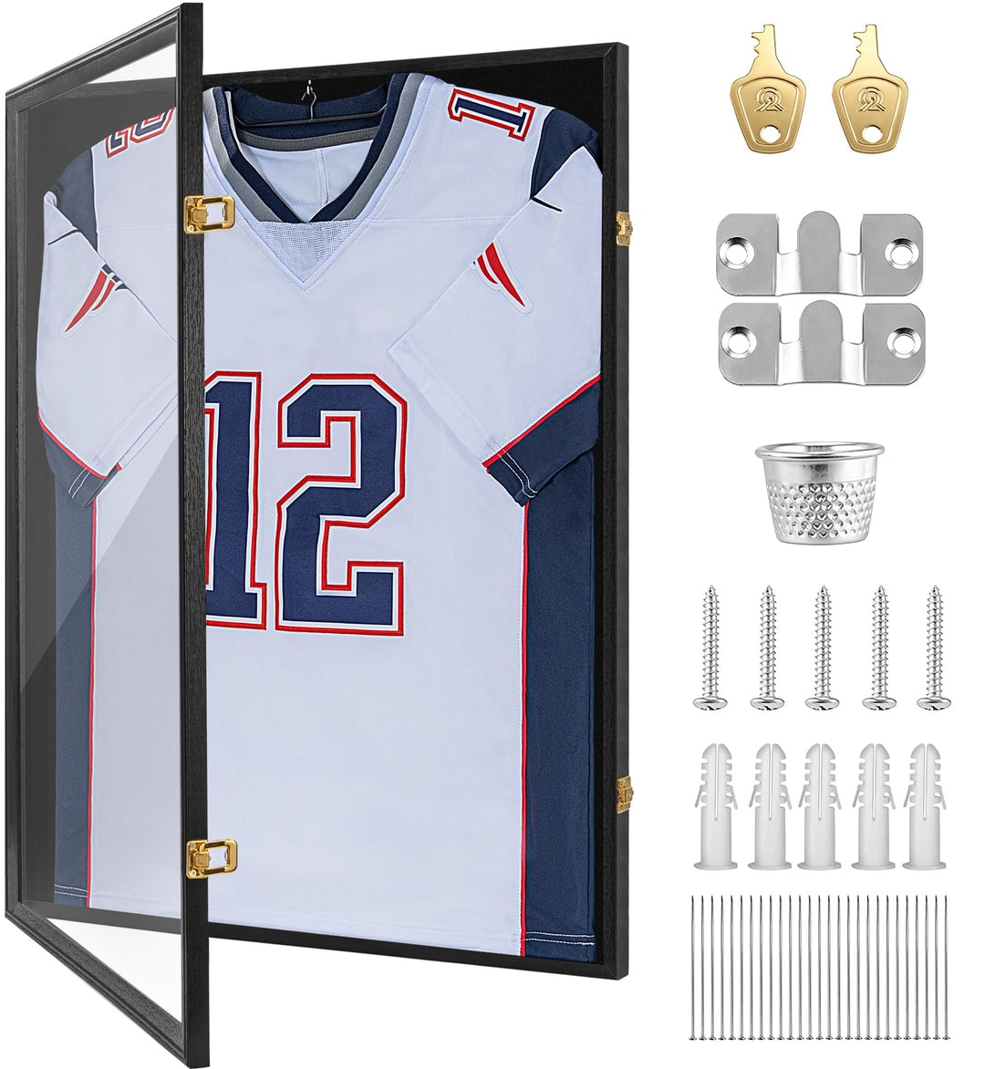 Trikotrahmen 60 x 80CM, Objektrahmen für Fussballtrikot, 3D Schwarzer Bilderrahmen für Trikot, Bilde