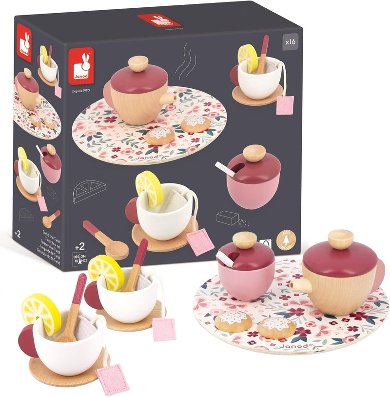 JANOD Twist Tea Set Tee-Spielset-16 Zubehörteile Filz-Rollenspiel-Teeservice für Kinder-Spielzeug au