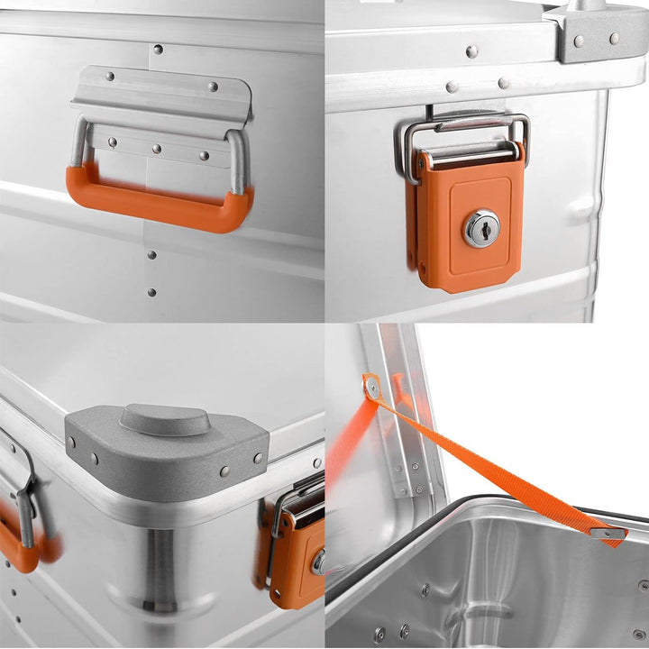 Alubox Alukiste abschliessbar E159 - Premium Aluminium Lagerbox 159 Liter - Deckel mit Aluminium Dru
