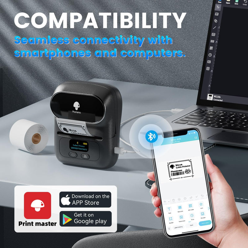 Phomemo M110S Bluetooth Etikettendrucker-Thermoetikettendrucker-M110S Tragbarer Mini-Thermo-Label-Ma