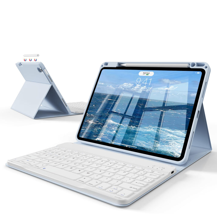 Tastatur Hülle für iPad A16 11. Gen/iPad 10. Gen, QWERTZ, Hellblau, Hellblau