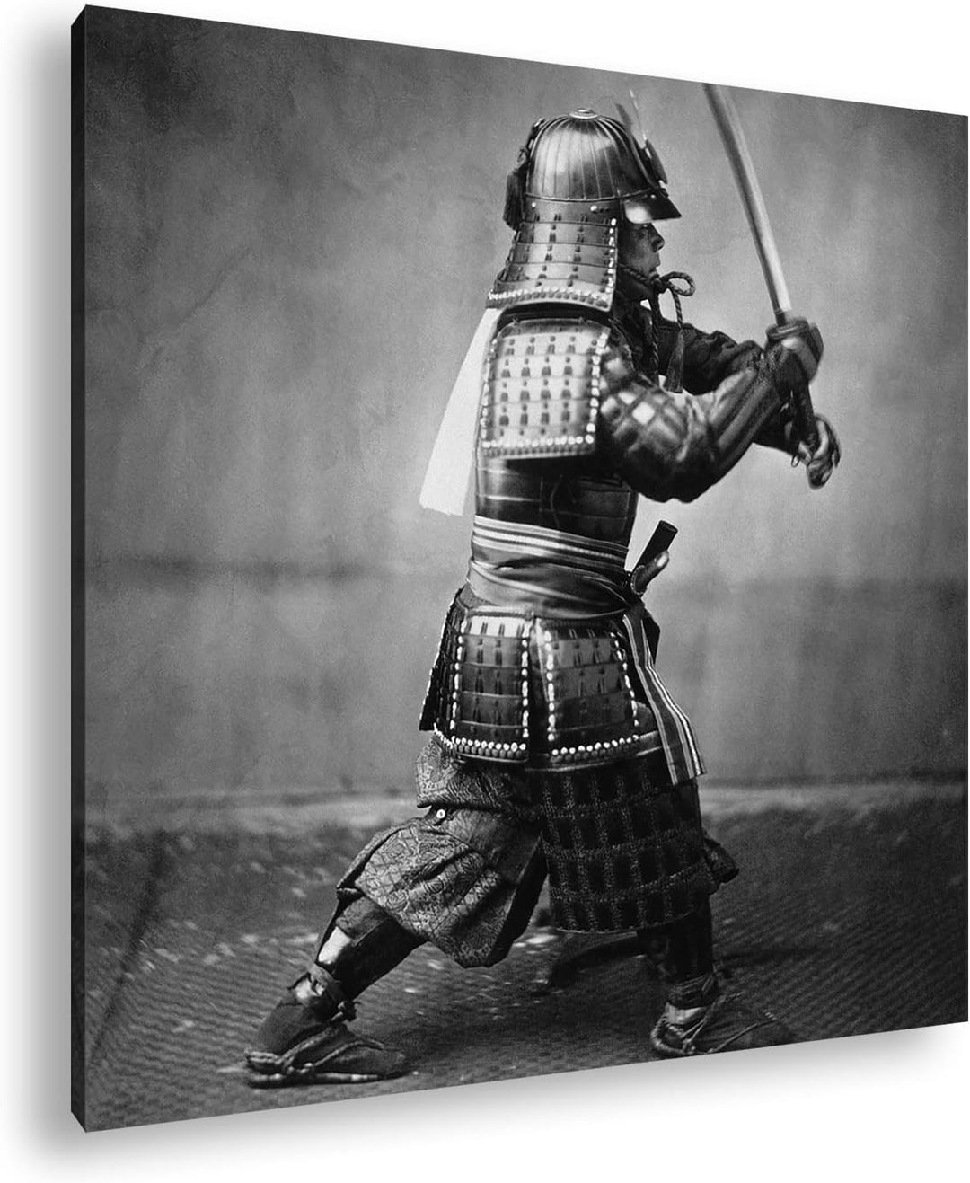 kampfbereiter Samurai-Krieger Format: 60x60 als Leinwandbild, Motiv fertig gerahmt auf Echtholzrahme