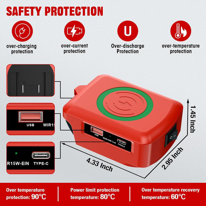 Wireless Für Einhell Akku USB Ladegerät Adapter, Kabelloses Tragbares Ladegerät Für Einhell 18v, USB