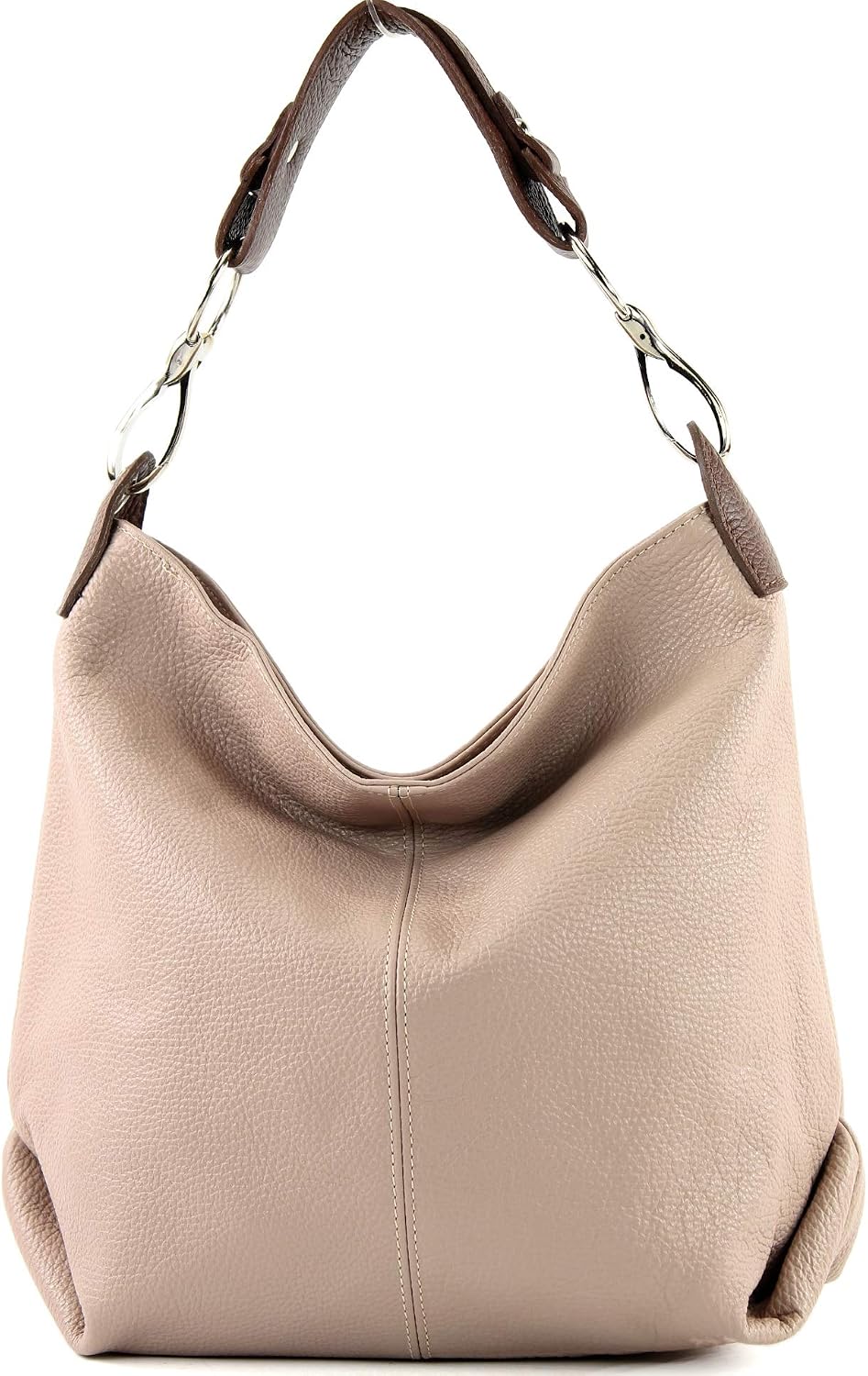 modamoda de T168 Damen Leder Schultertasche, handmade in Italy Rosabeige/Braun, Rosabeige/Braun